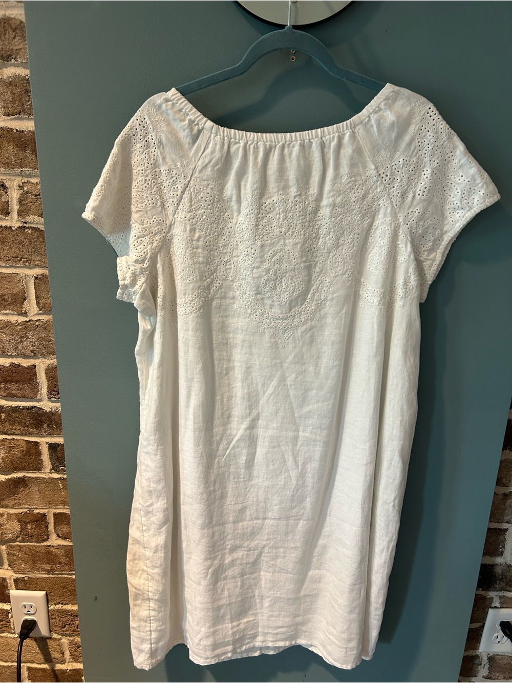 J. Jill White Eyelet Linen-Blend Tunic Dress Embroidered Short Sleeve XL - Picture 8 of 13